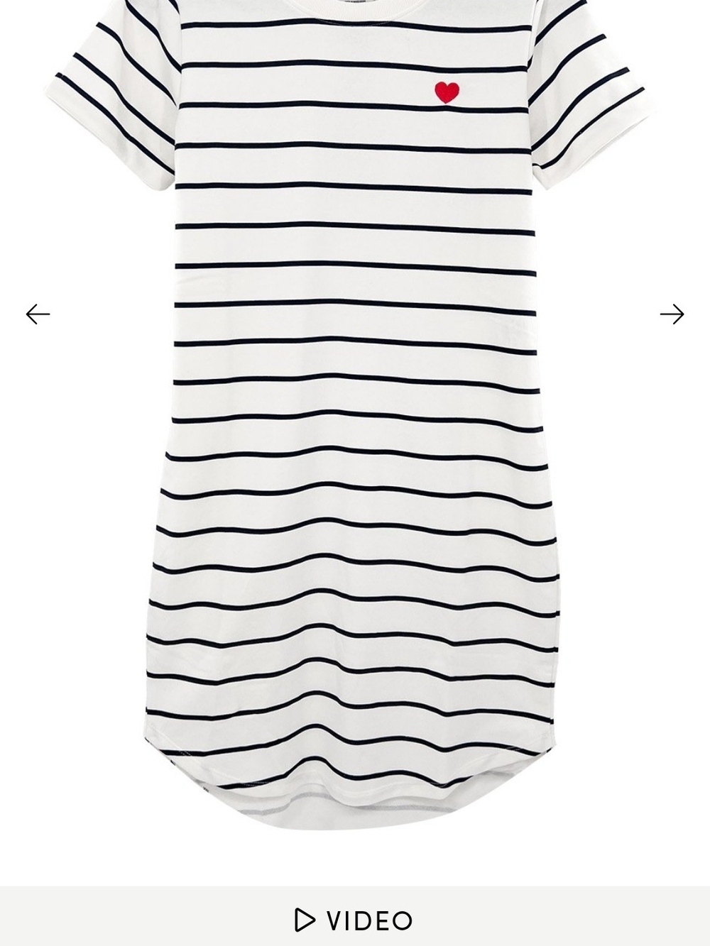 Striped White and Navy Midi T-Shirt Dress with Red Heart Detail